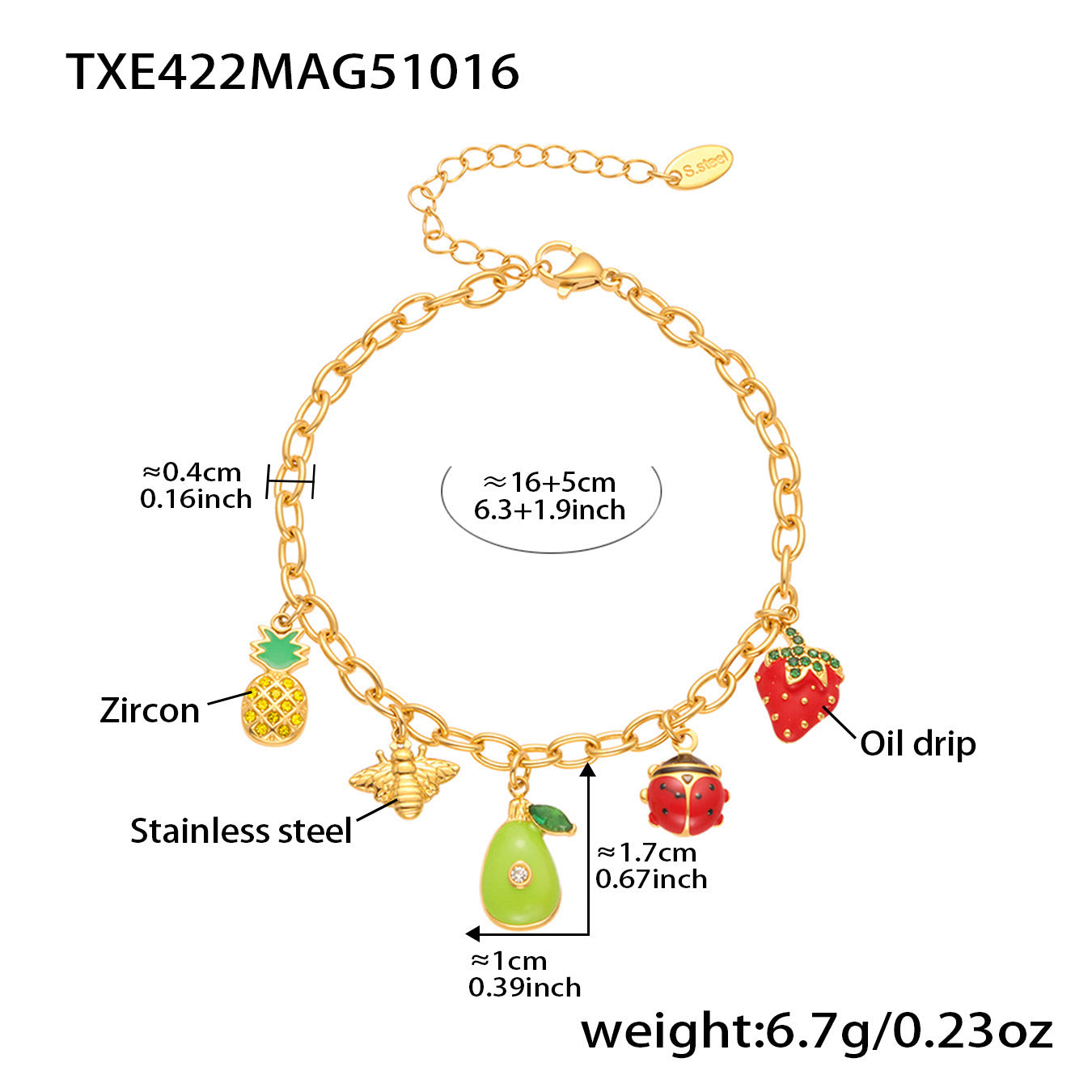 Fruit Party Dopamine Oil Drop Zircon Bracelet