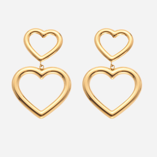 Gold heart hoop earrings in open heart design, crafted from 18K gold plated stainless steel