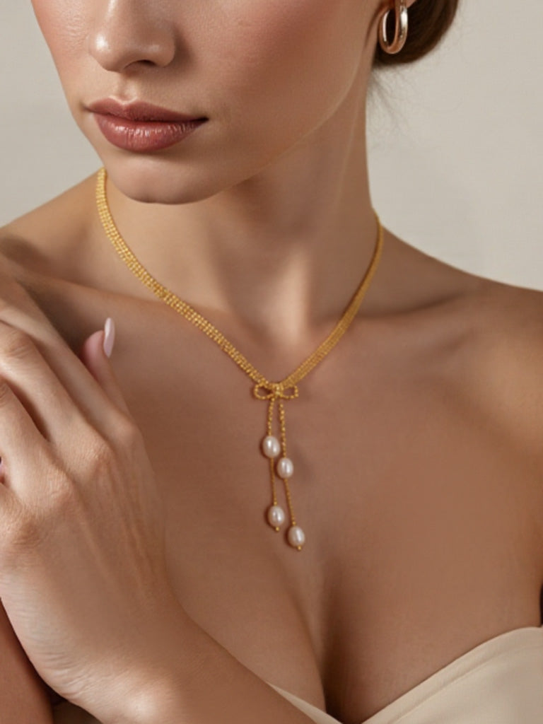 Tassel Freshwater Pearl Necklace | Stainless Steel Jewelry