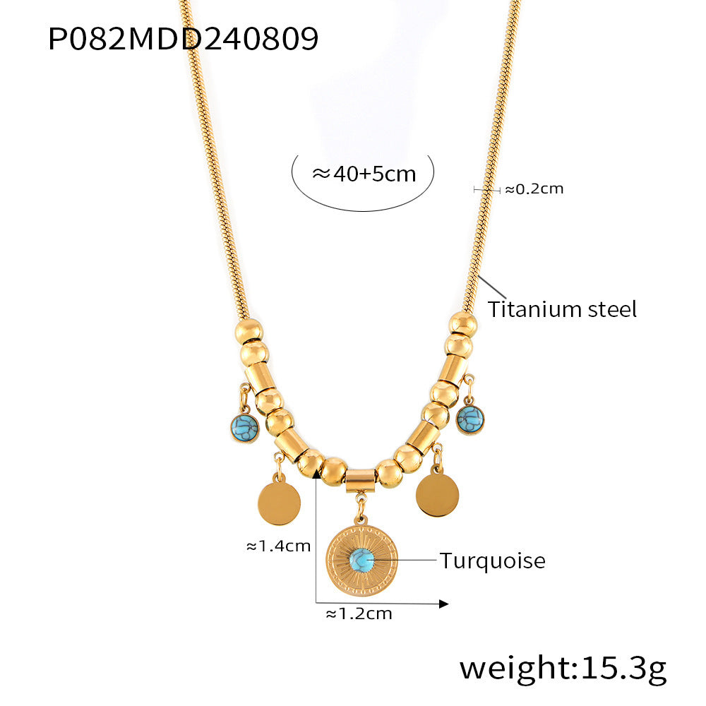 Blue Turquoise Round Pendan Necklace