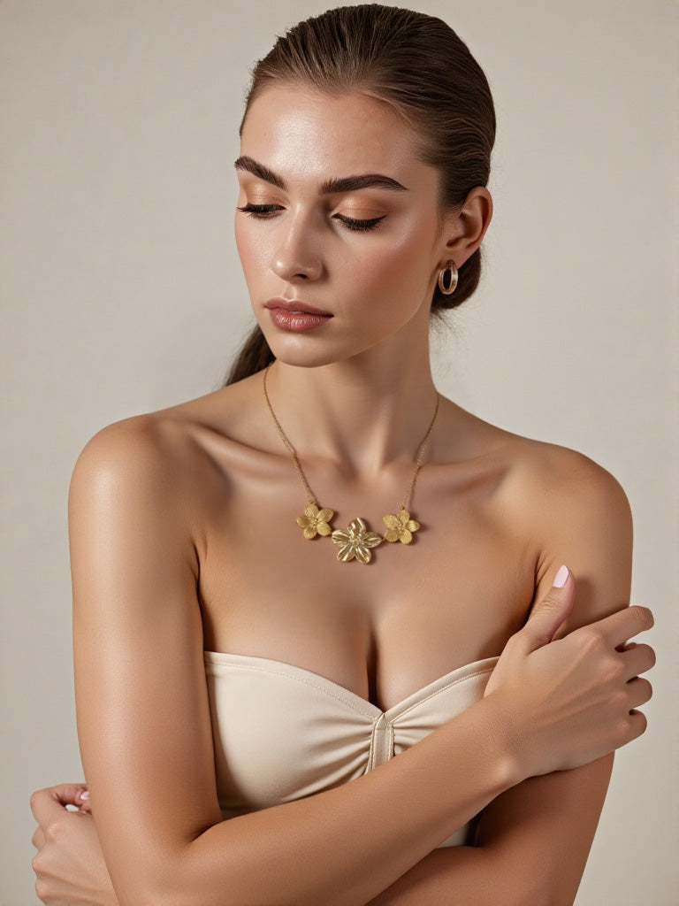Floral Charm Tennis Necklace – Dainty Stainless Steel Chain