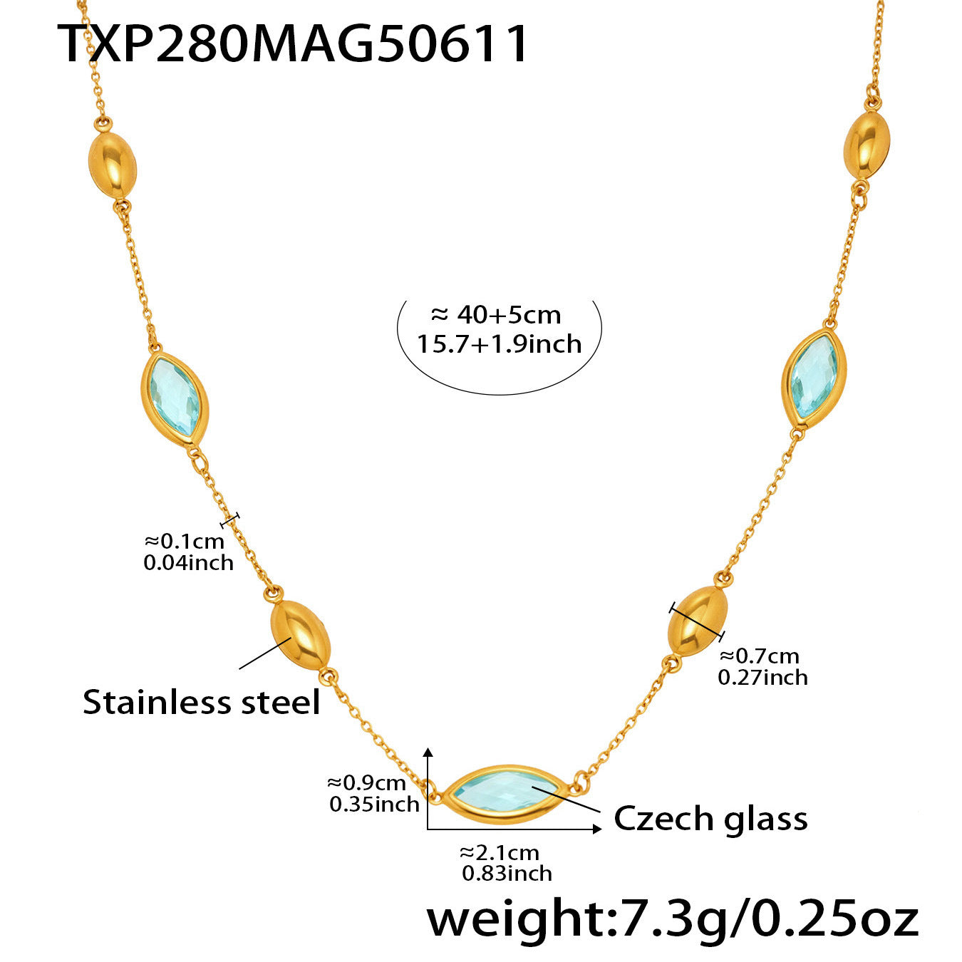 Gold Crystal Pendant Necklace | Oval Bead on Waterproof Gold Chain