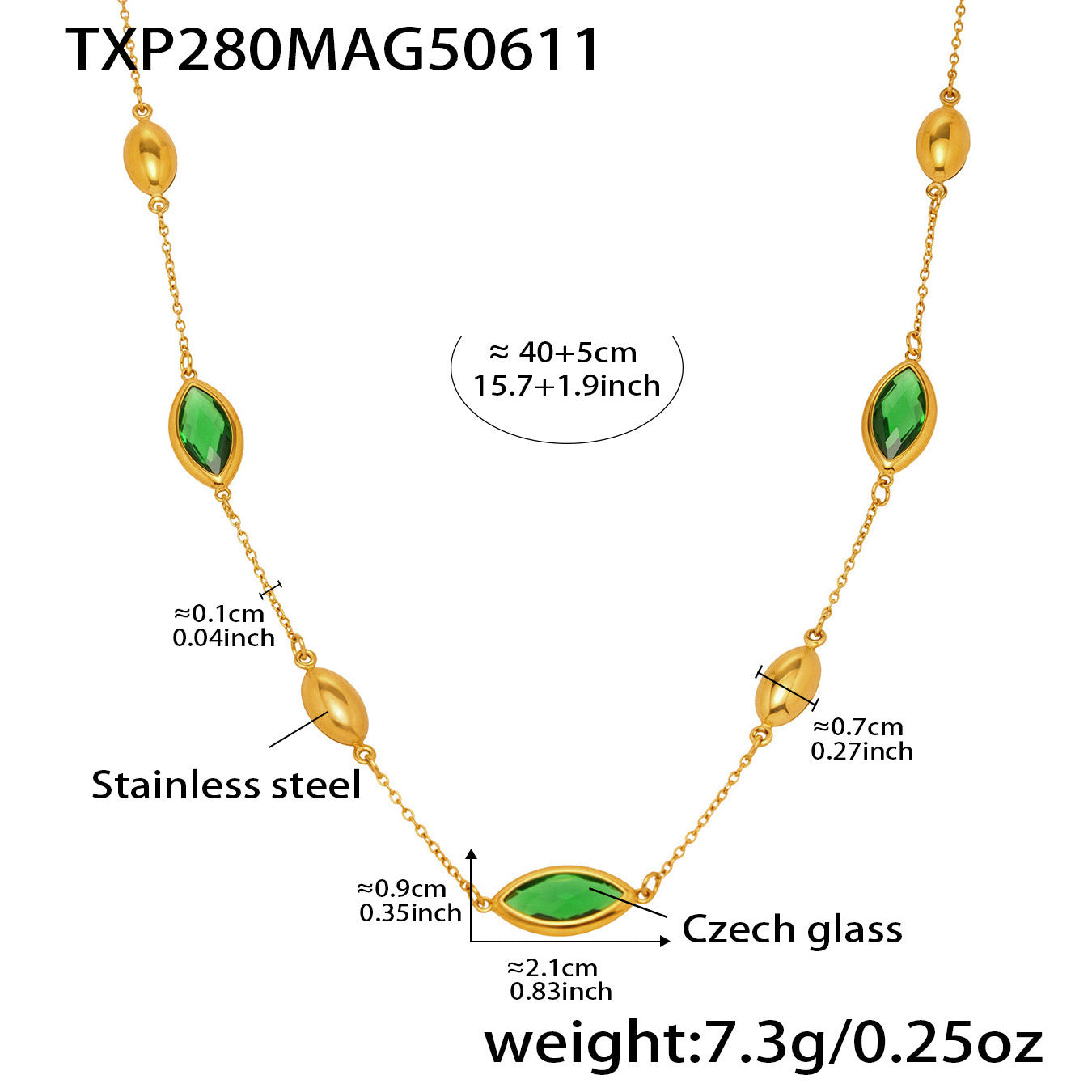 Gold Crystal Pendant Necklace | Oval Bead on Waterproof Gold Chain