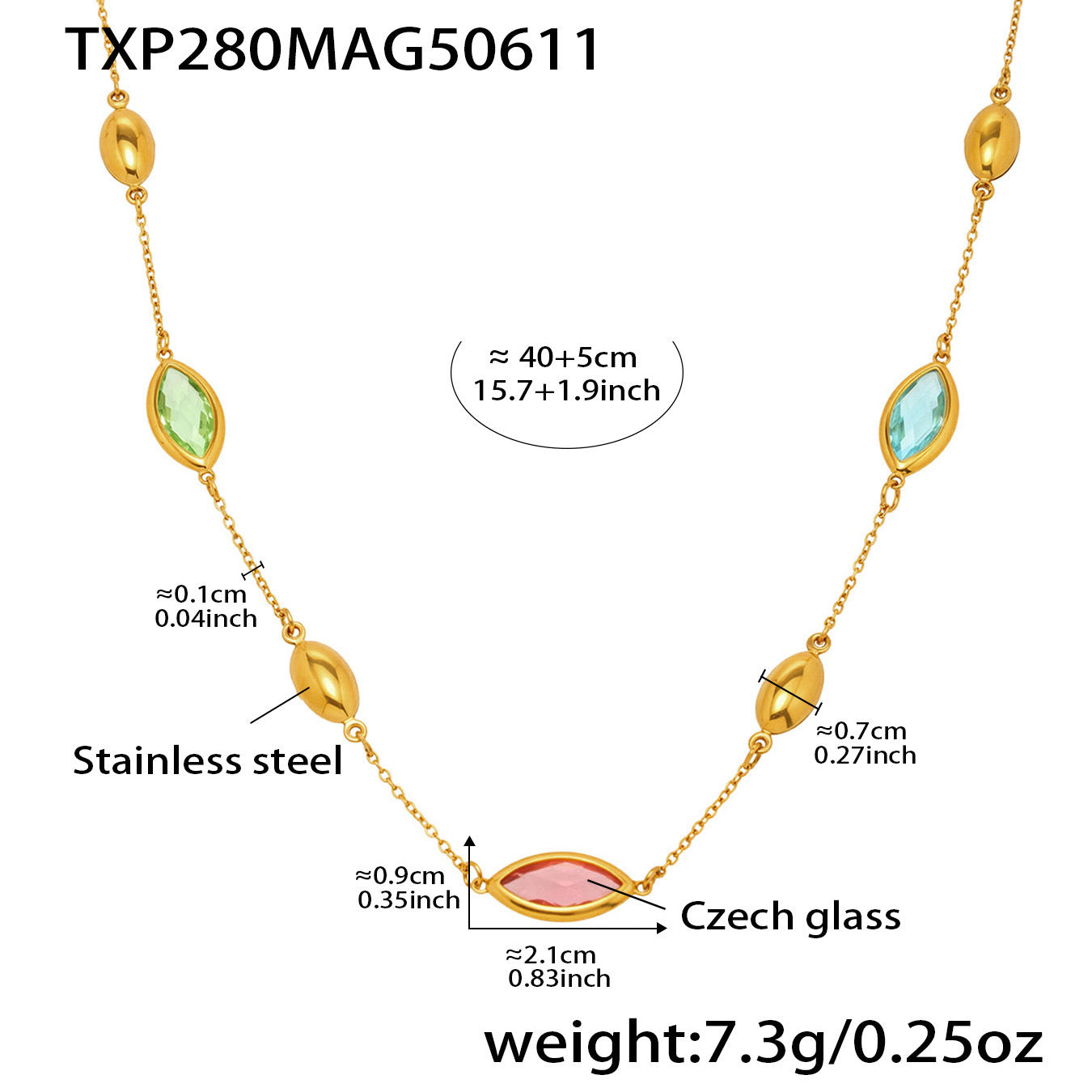 Gold Crystal Pendant Necklace | Oval Bead on Waterproof Gold Chain