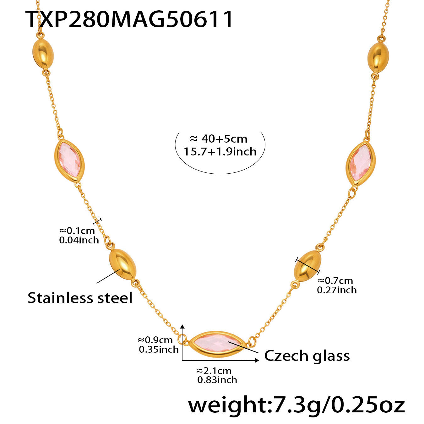 Gold Crystal Pendant Necklace | Oval Bead on Waterproof Gold Chain