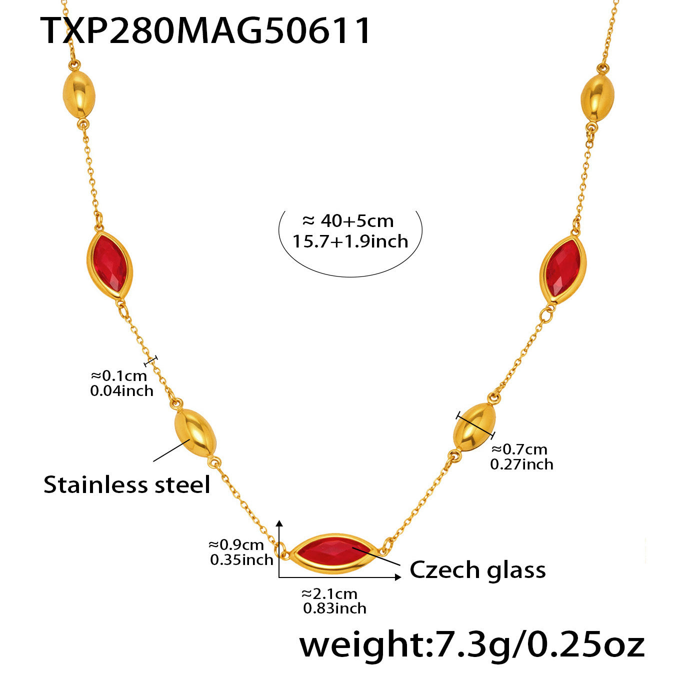 Gold Crystal Pendant Necklace | Oval Bead on Waterproof Gold Chain