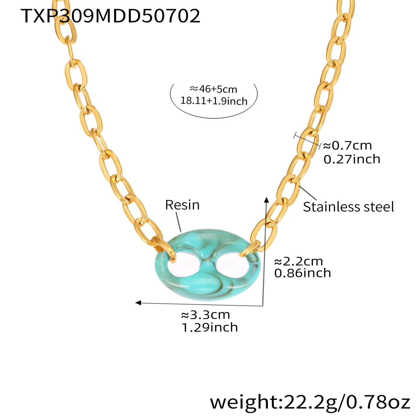 Necklace length and size chart of colorful resin pig nose chain necklace (adjustable fit)