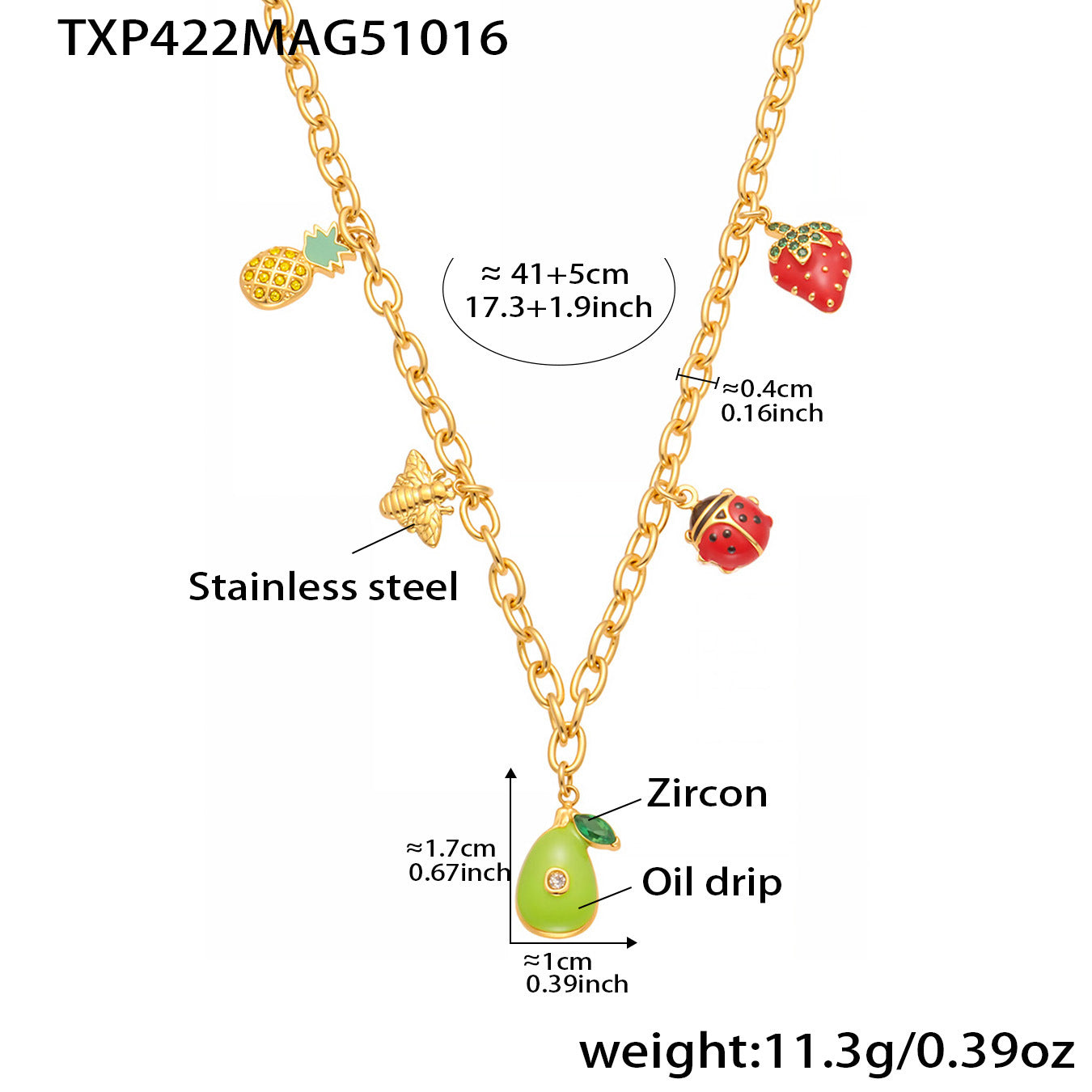 Dopamine DIY Fruit Zircon Multi-Pendant Oil Drop Necklace