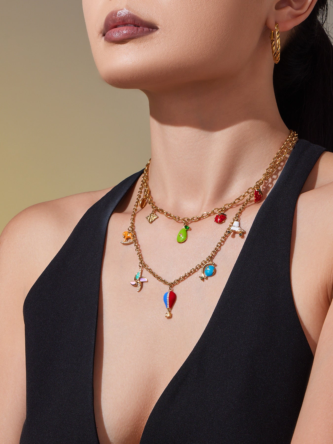 Dopamine DIY Fruit Zircon Multi-Pendant Oil Drop Necklace