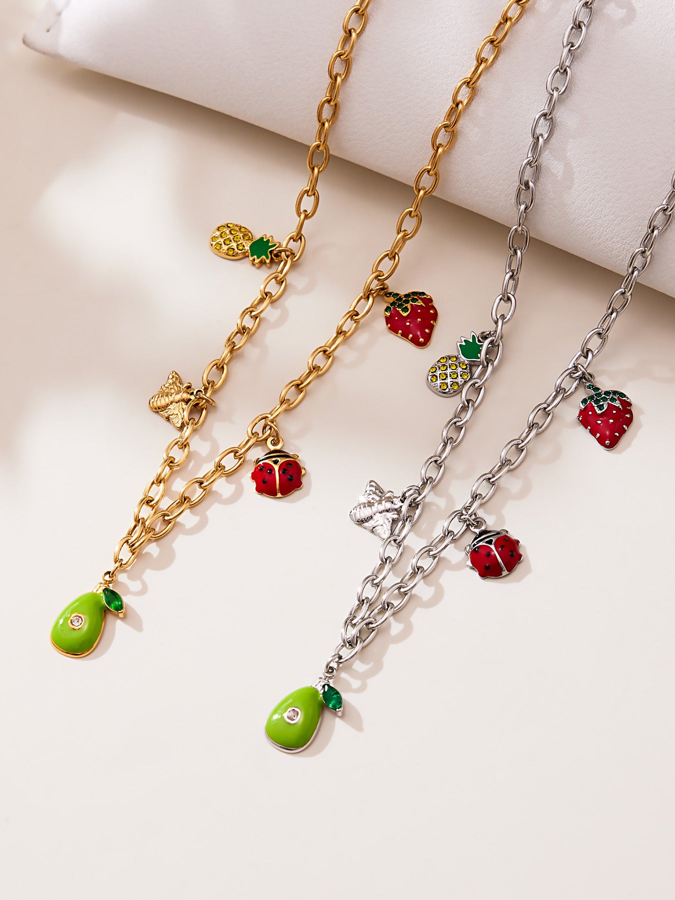 Dopamine DIY Fruit Zircon Multi-Pendant Oil Drop Necklace