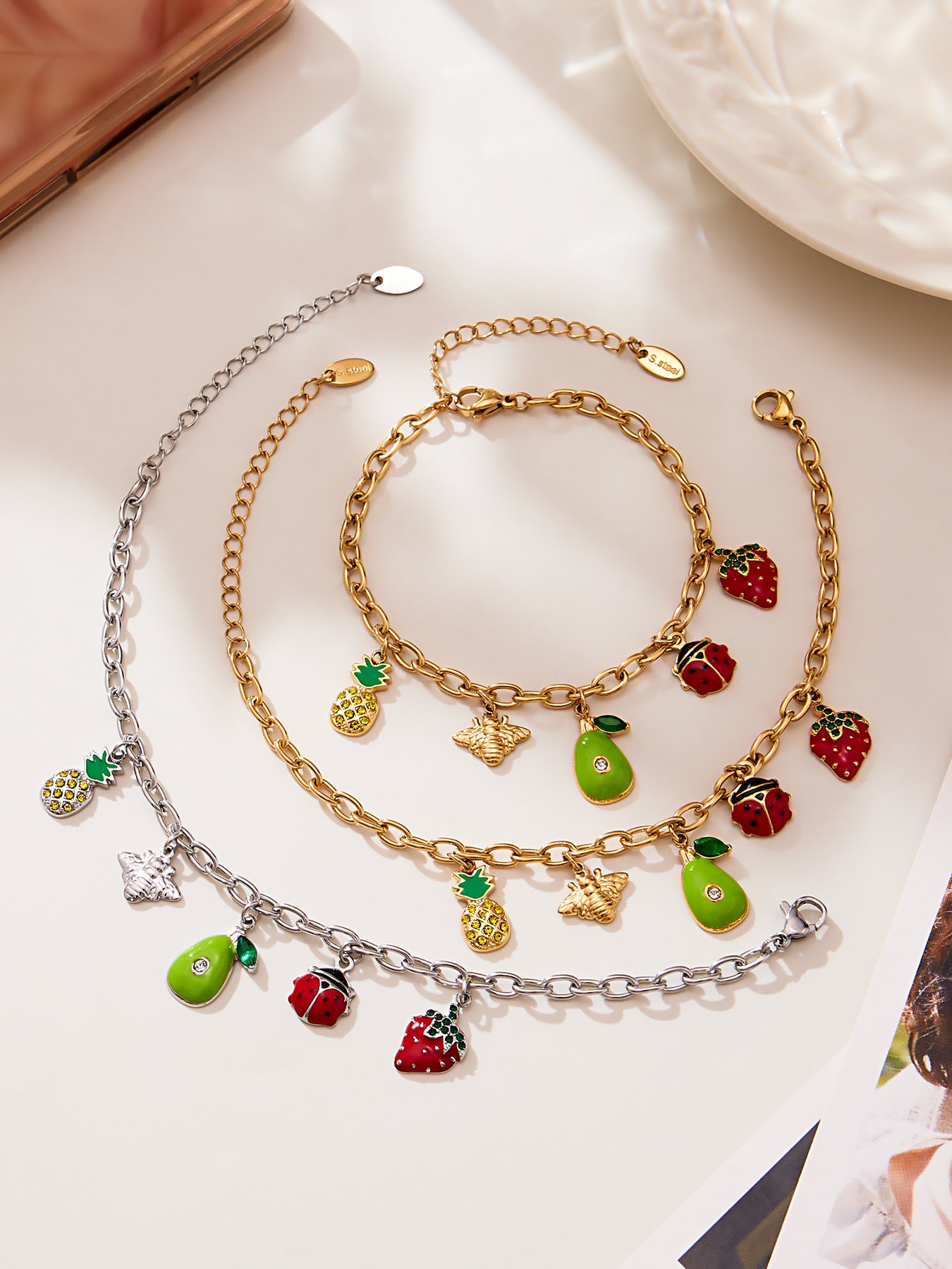 Dopamine DIY Fruit Zircon Multi-Pendant Oil Drop Necklace