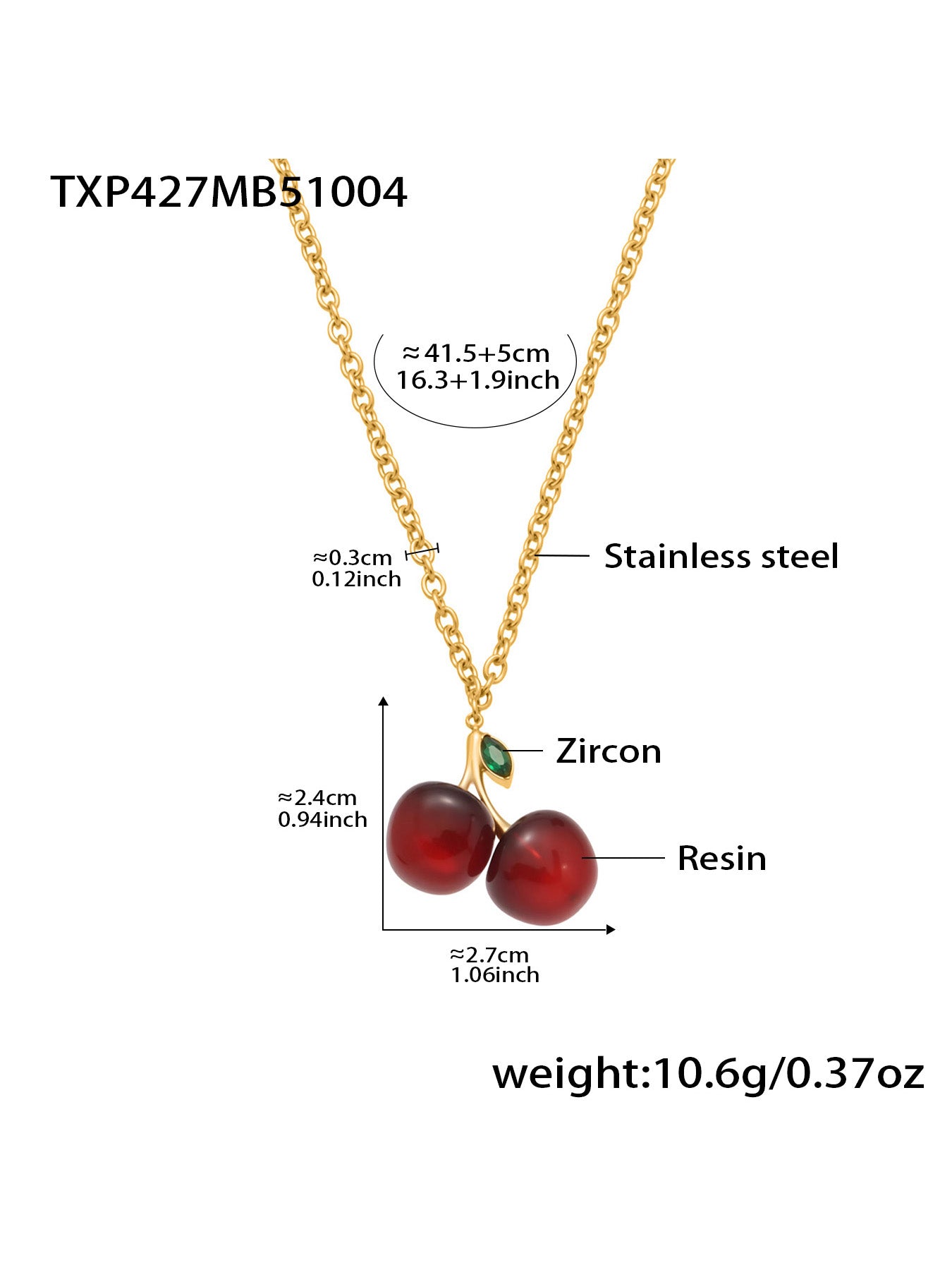 Cherry Allure Stainless Steel Resin Zircon Necklace