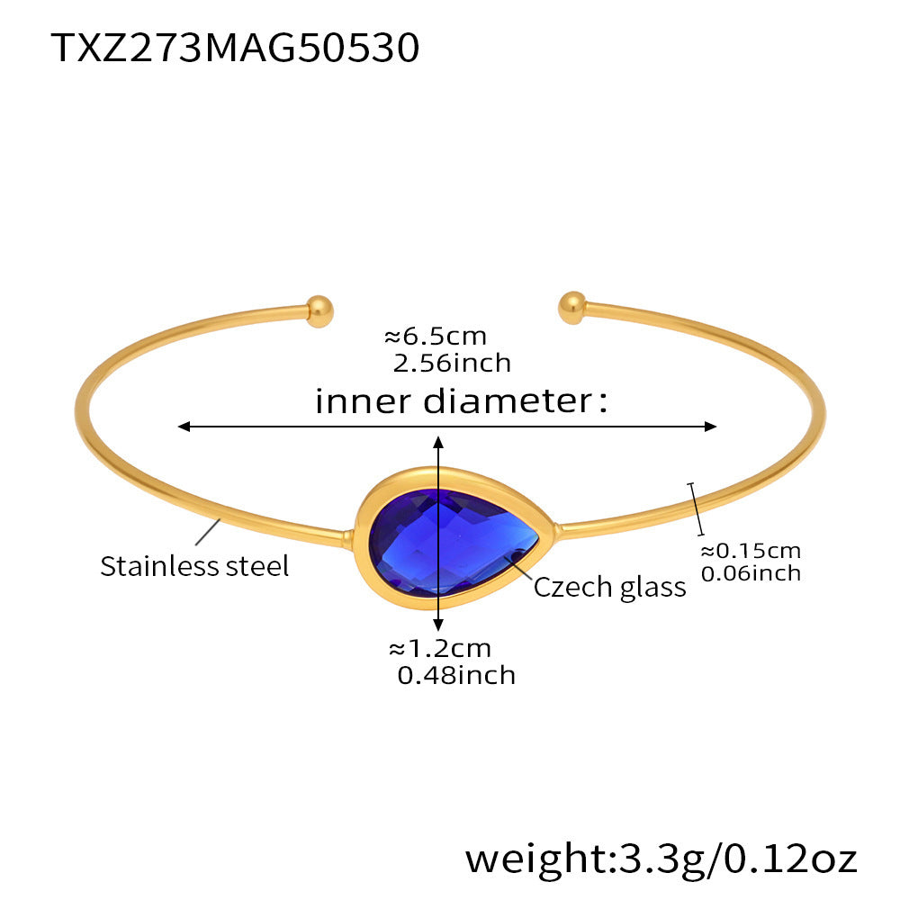 Specification chart for blue sea glass bracelet in gold