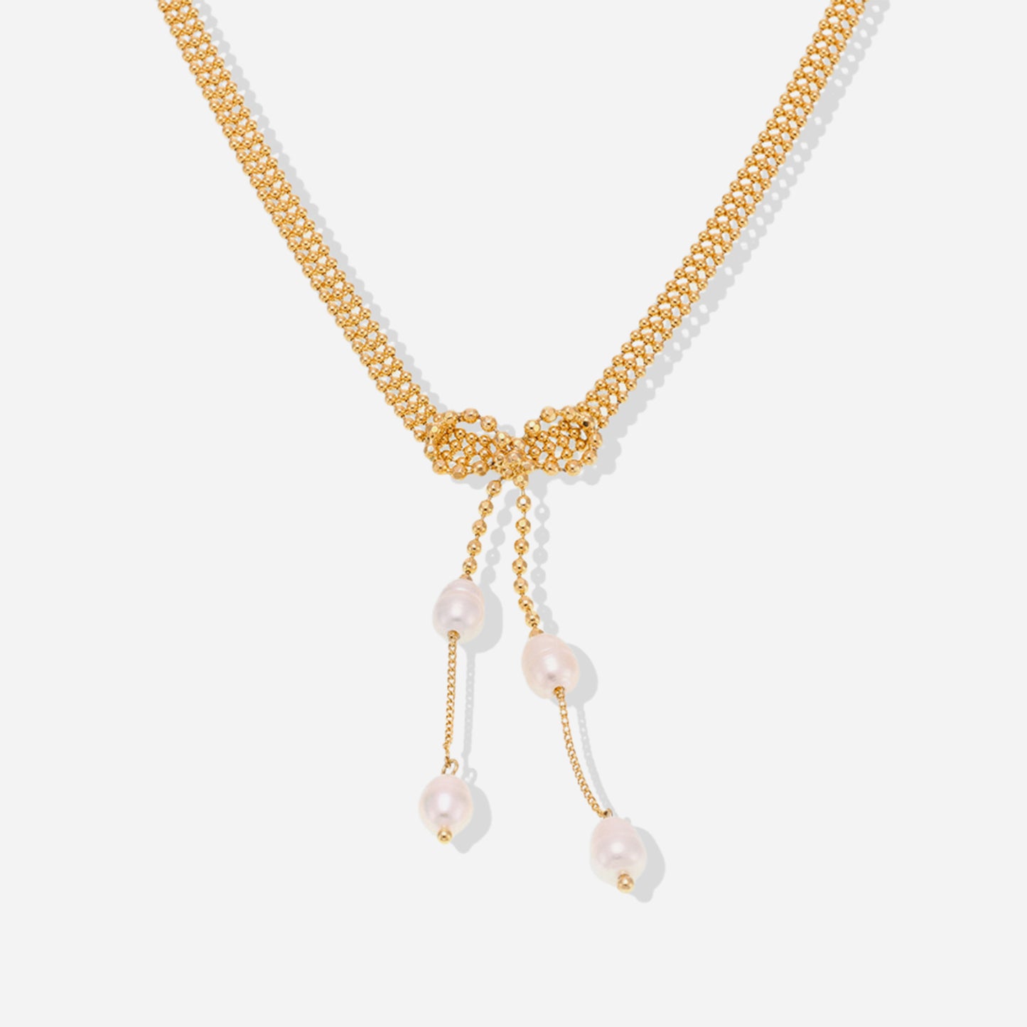 Tassel Freshwater Pearl Necklace with 18K Gold Stainless Steel – White Background