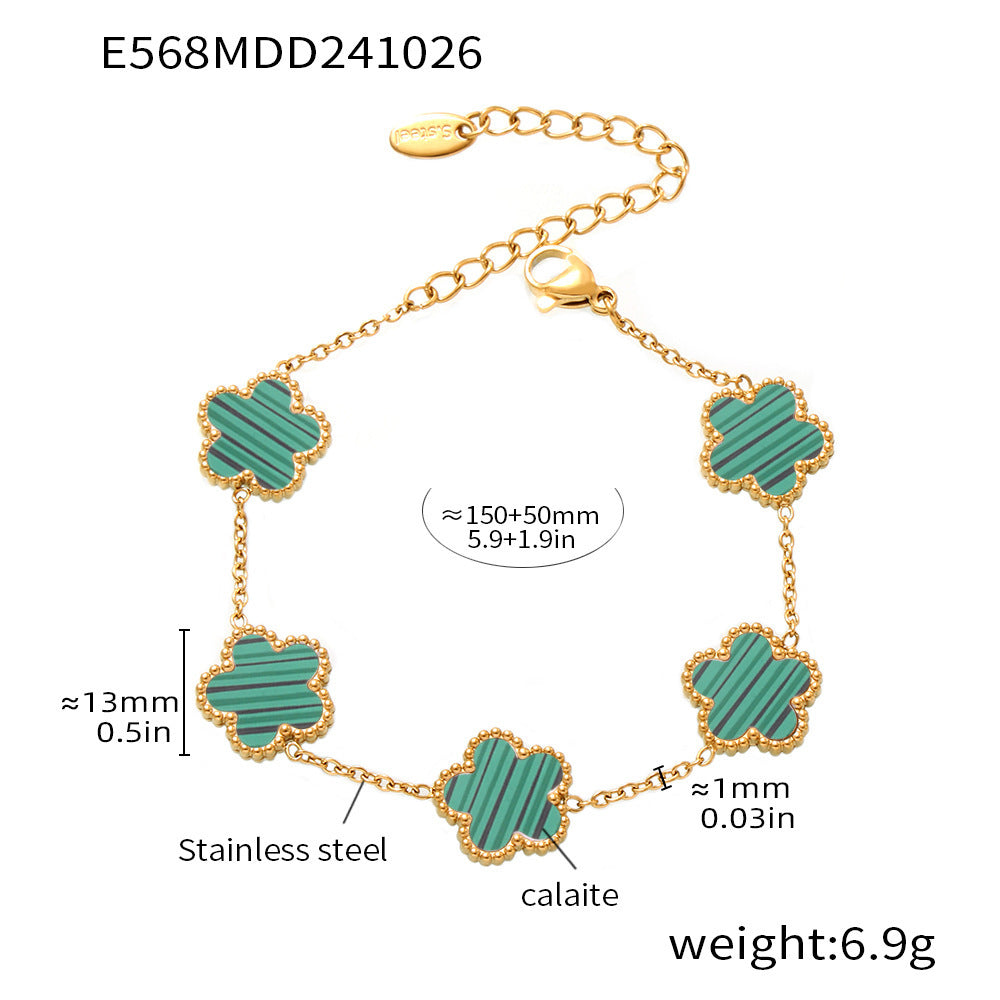Parameters and close-up of turquoise stone beaded tennis bracelet with gold links