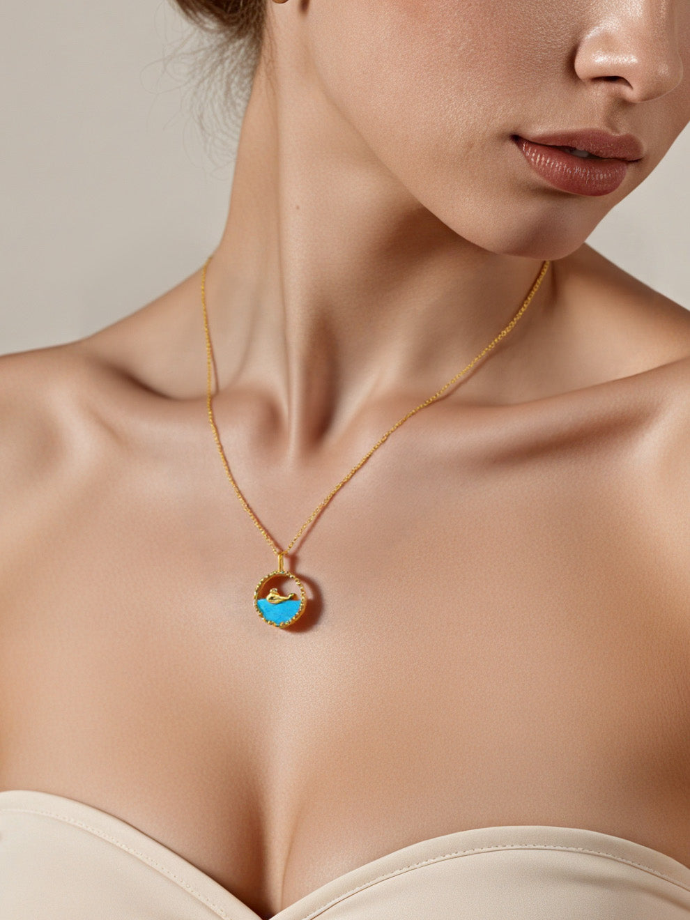 Women's Stainless Steel Blue Pendant Necklace