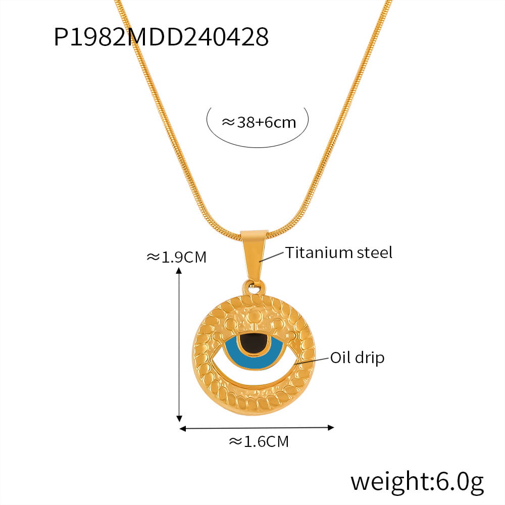 Deep Blue Evil Eye Tennis Necklace in gold – enamel charm closeup