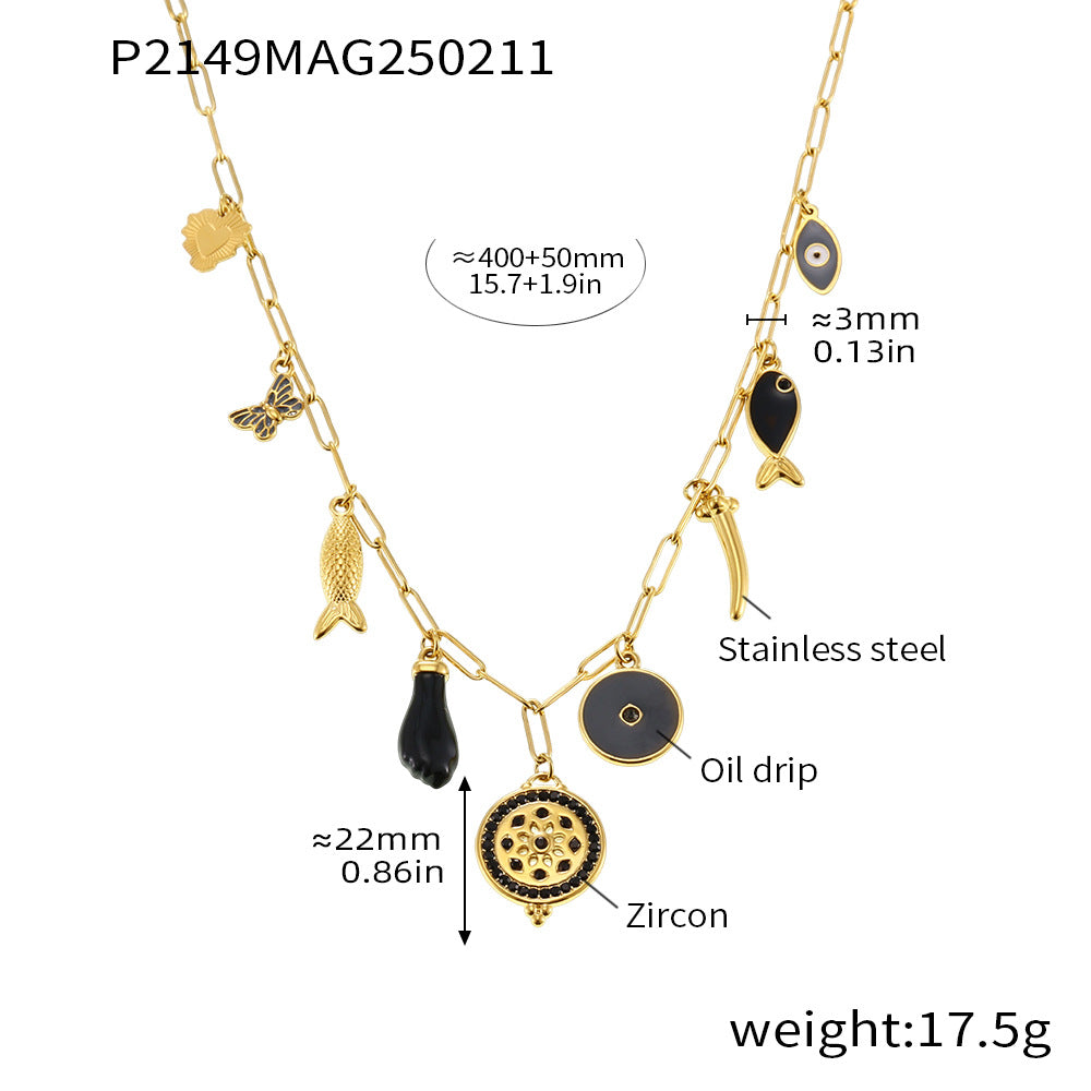 O-shaped Chain Circular Zircon Multi-Color Multi Accessories Necklaces