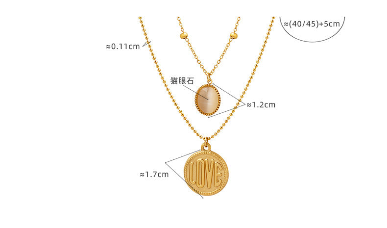 Specifications and details of Cat's Eye Stone LOVE Round Card Necklace