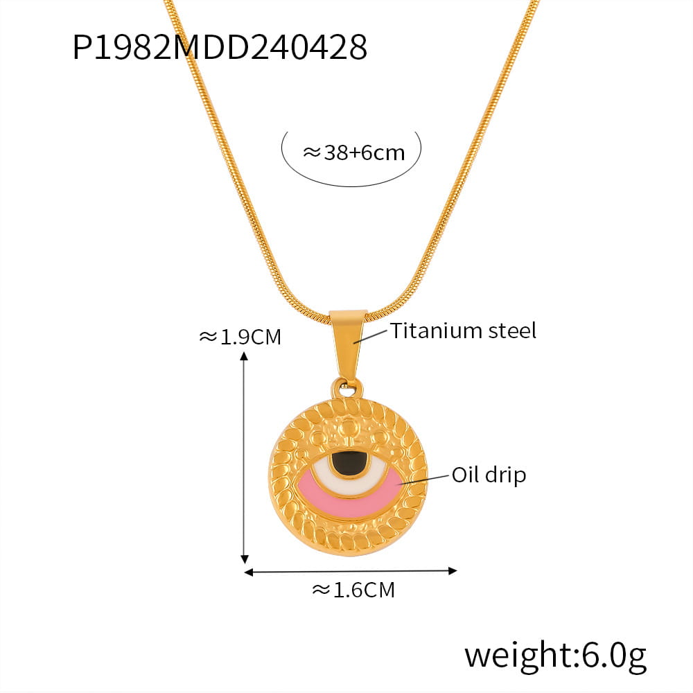 Evil Eye Necklace in gold with pink enamel charm – variant view