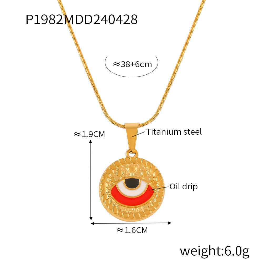 Red Enamel Evil Eye Necklace – stainless steel snake chain design