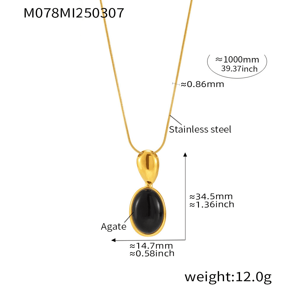 Long gold necklace with black agate – size and material specs