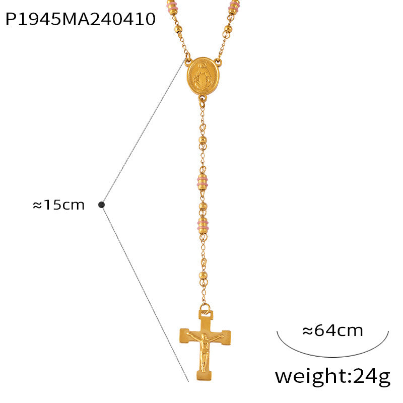 Gold Cross Pendant Necklace with Tassel – Stainless Steel Size and Detail Chart