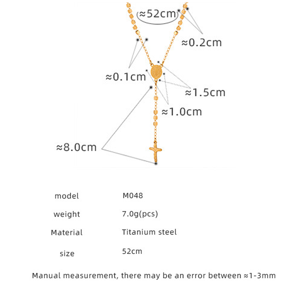 Detailed Measurements of Waterproof Gold Cross Pendant Sweater Necklace