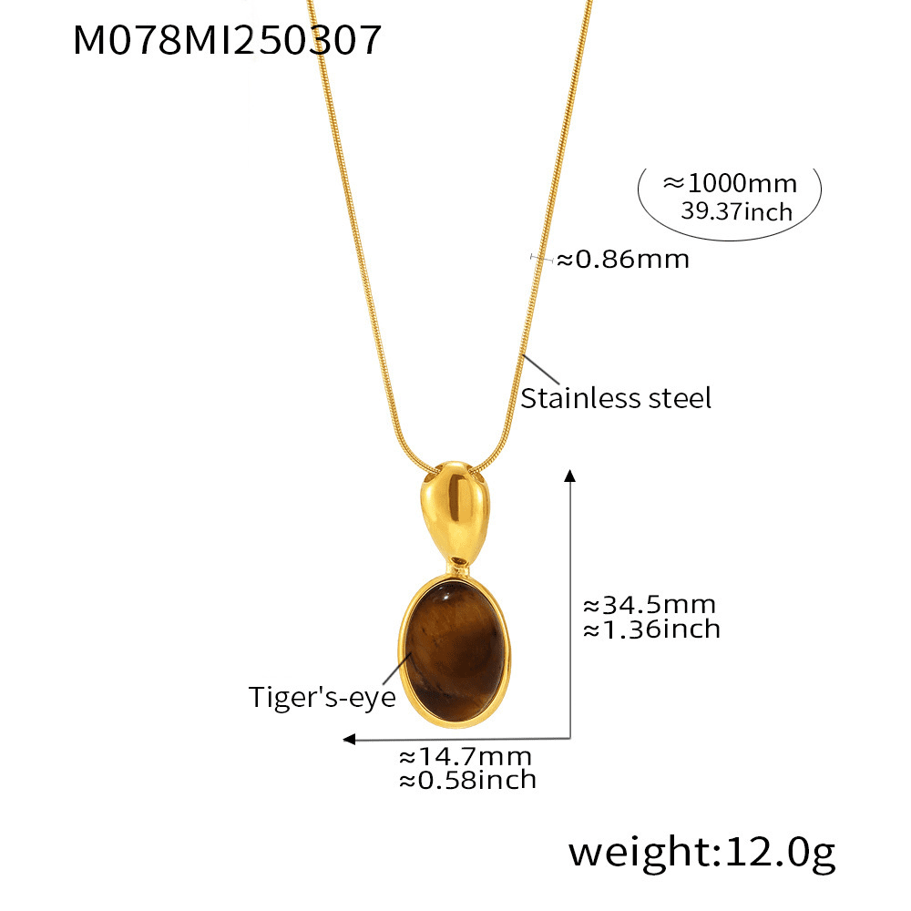 100cm gold necklace with tiger eye stone – stainless steel, waterproof