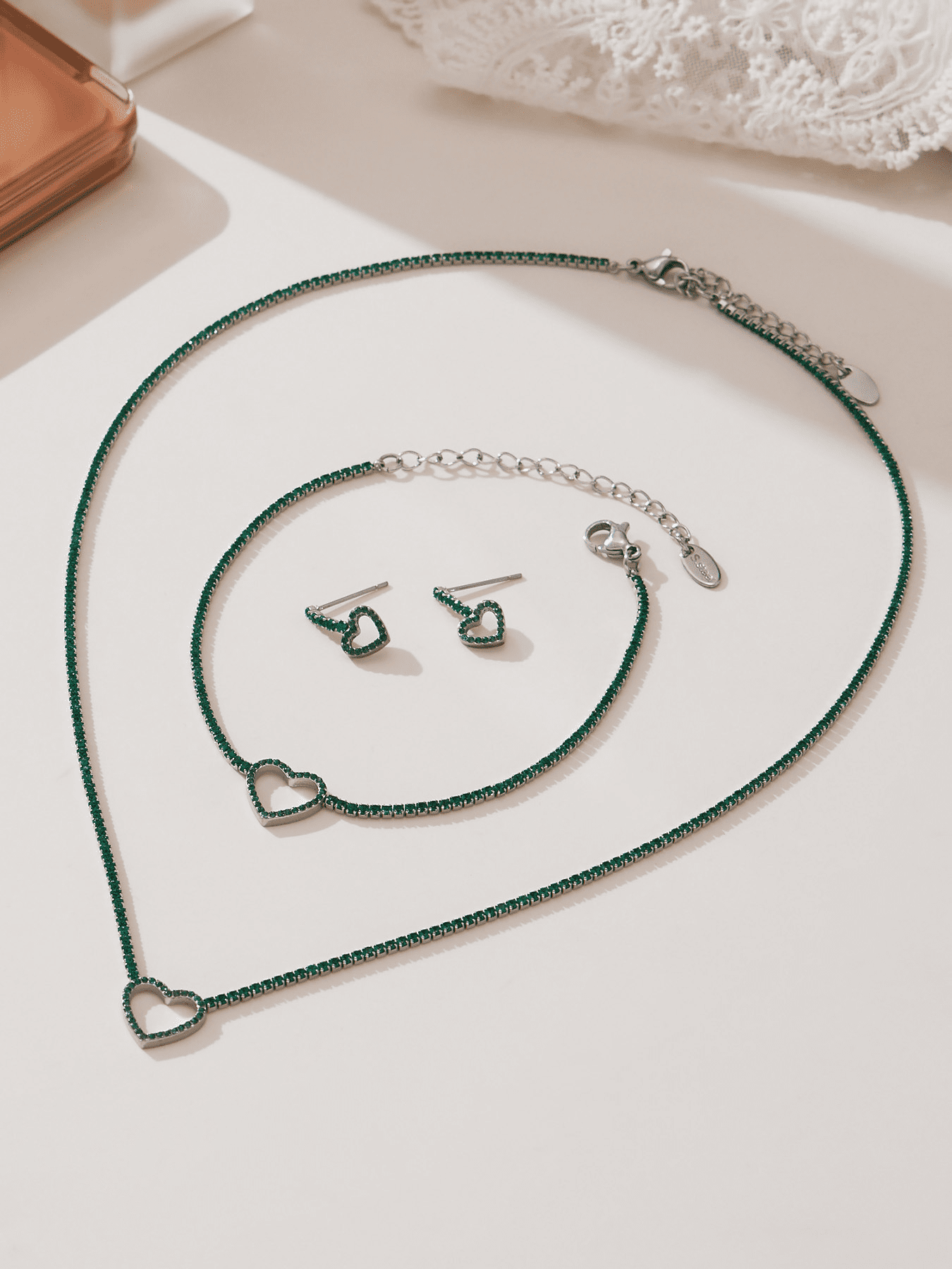Heart CZ Tennis Necklace | 18K Gold Stainless Steel Jewelry