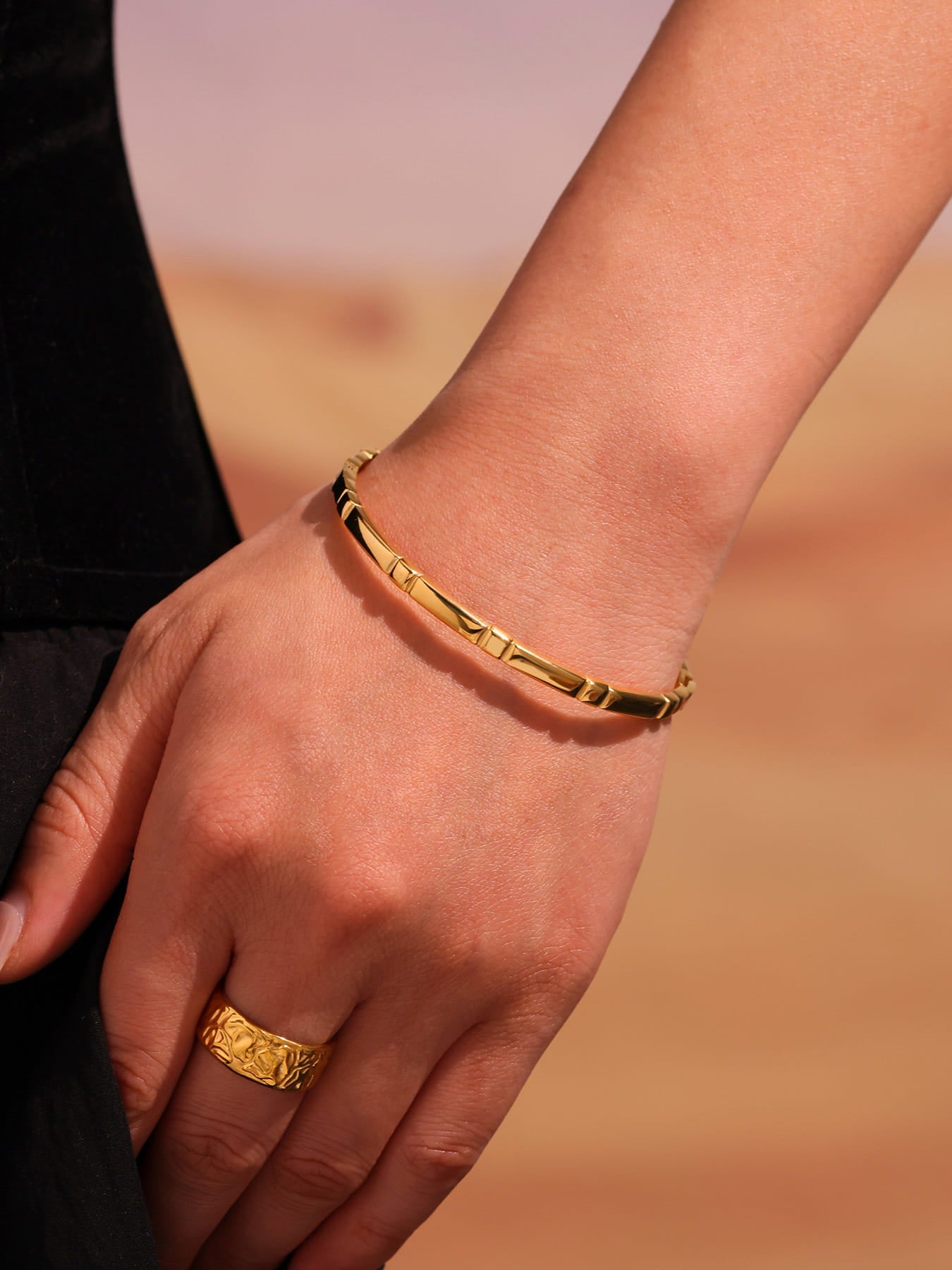 Gold Cuff Tennis Bracelet | Minimalist & Waterproof Stainless Steel Bangle
