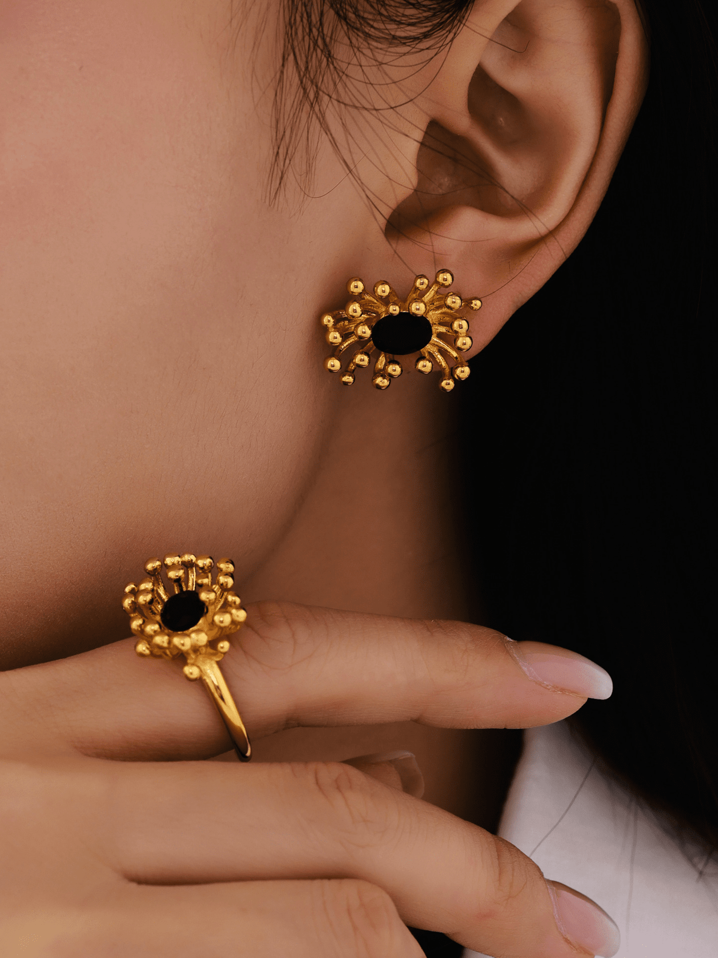 Floral Zircon Open Stud Earrings 18K Gold-Plated Stainless Steel