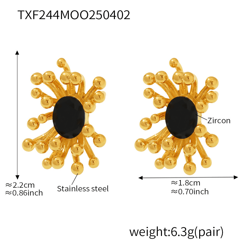 Floral Zircon Open Stud Earrings 18K Gold-Plated Stainless Steel