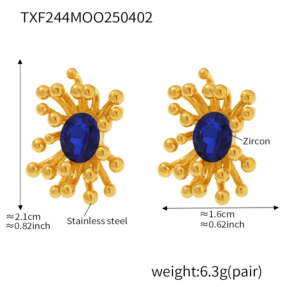 Floral Zircon Open Stud Earrings 18K Gold-Plated Stainless Steel