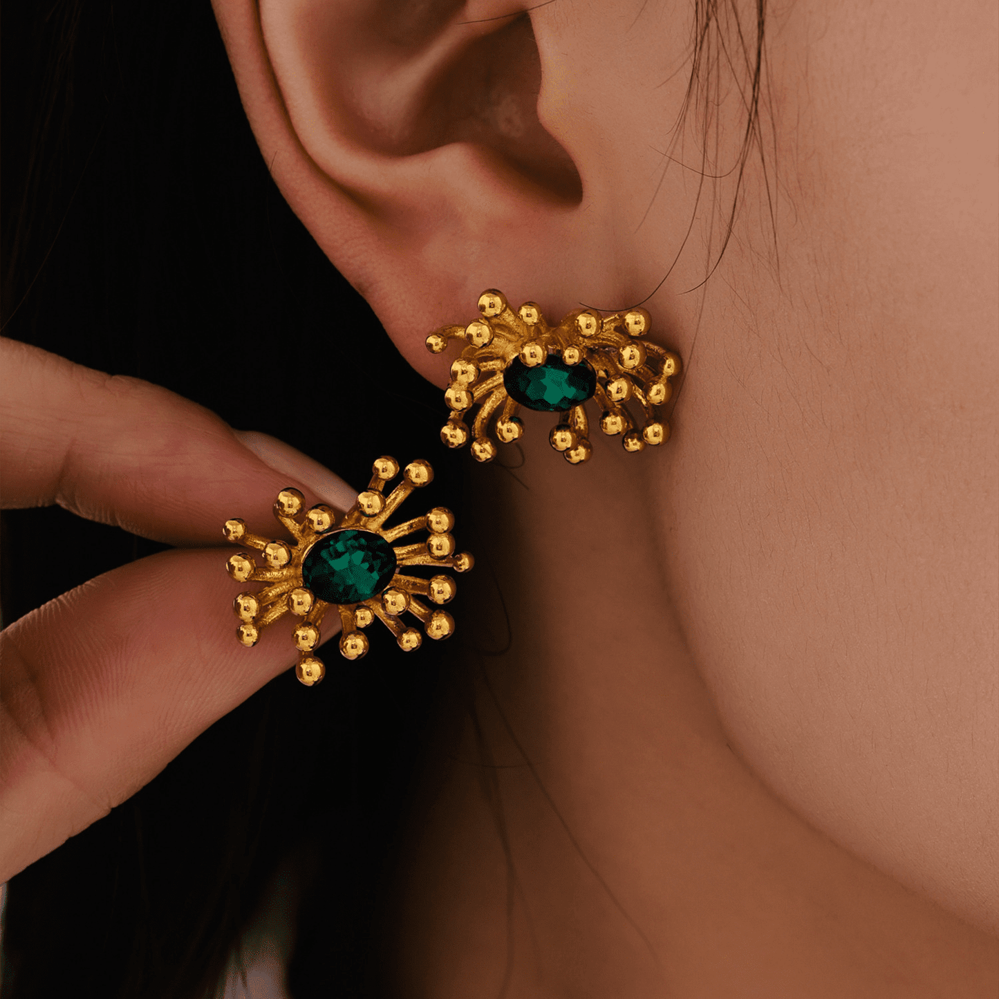 Floral Zircon Open Stud Earrings 18K Gold-Plated Stainless Steel