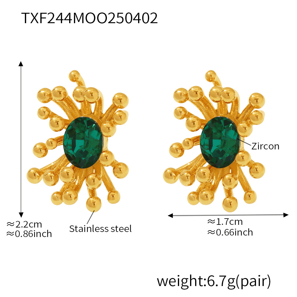 Floral Zircon Open Stud Earrings 18K Gold-Plated Stainless Steel