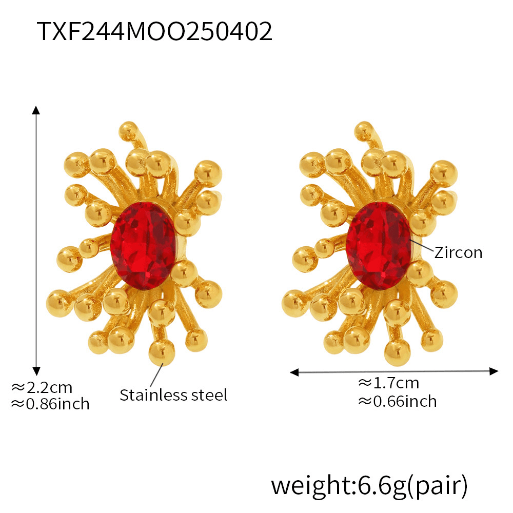 Floral Zircon Open Stud Earrings 18K Gold-Plated Stainless Steel