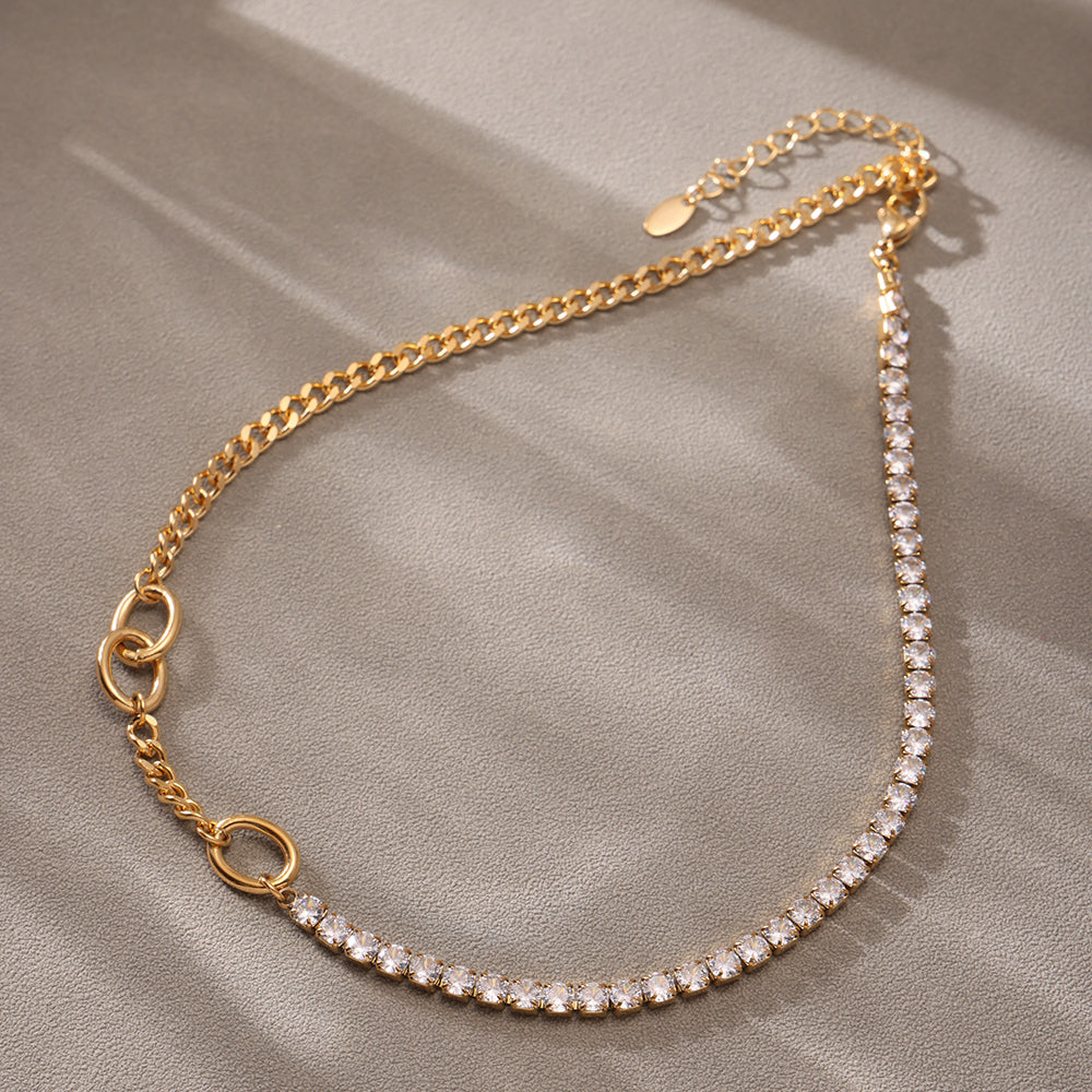 Gold 5A zirconia tennis necklace displayed on table