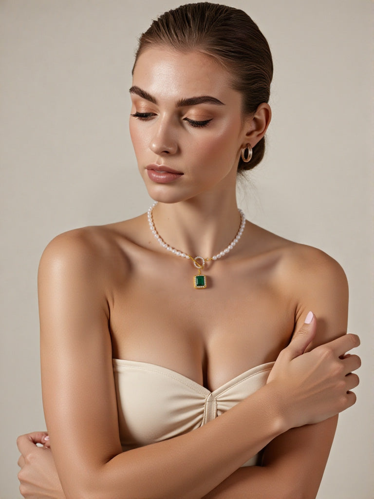 Freshwater Pearl Choker with Cubic Zirconia – OT Clasp Gift