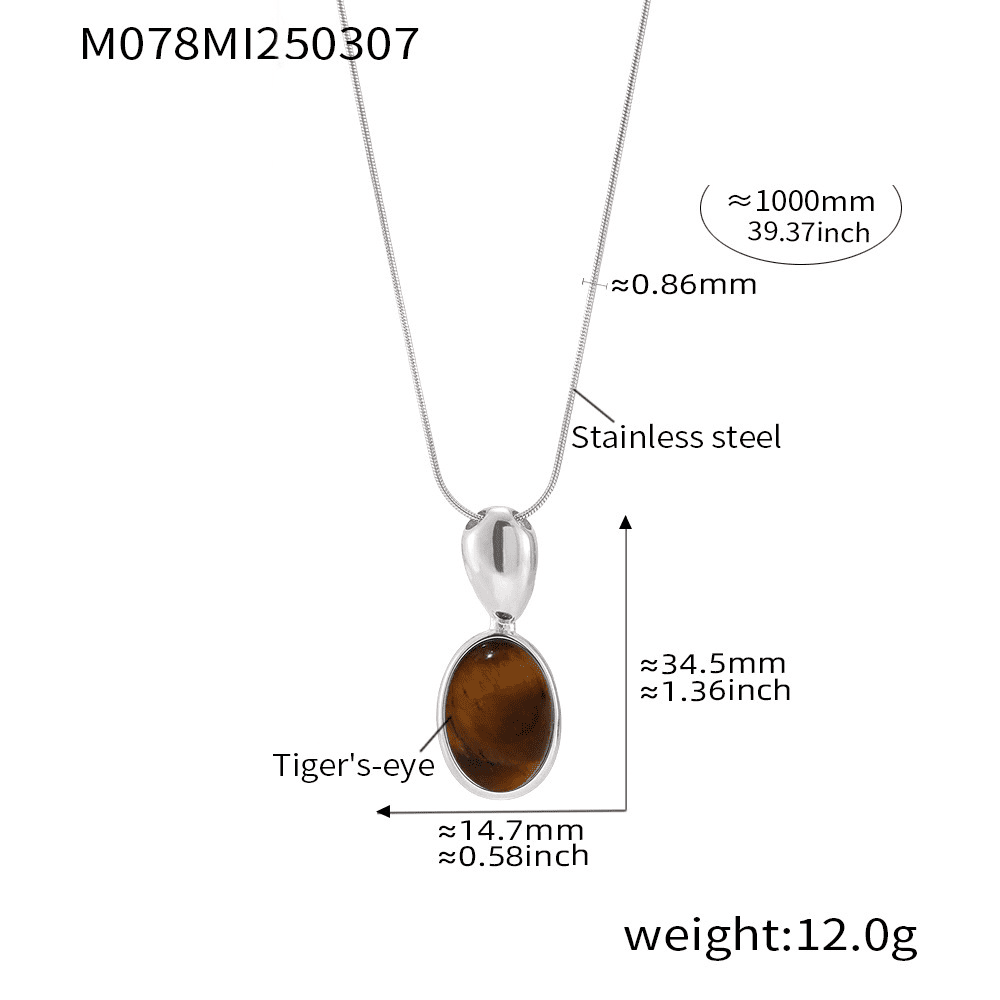 Silver long necklace with tiger eye charm – waterproof lariat design
