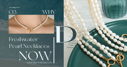 Layered freshwater pearl necklaces styled with gold chains and modern outfits
