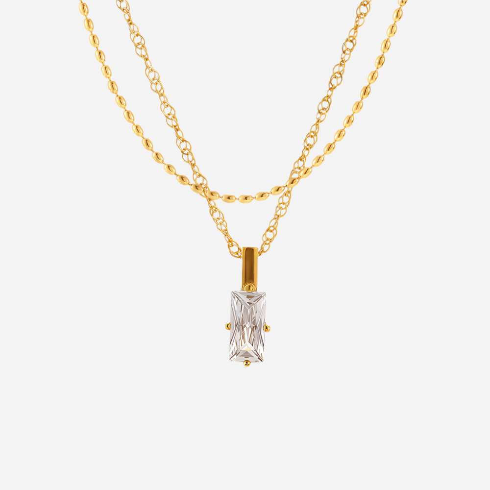 Rectangular Cubic Zirconia Layered Necklace