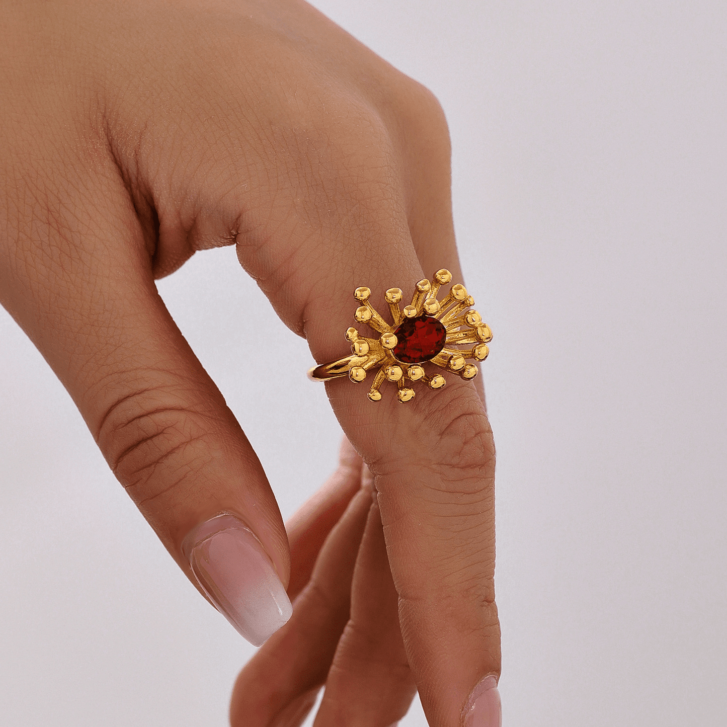 18K Genuine Gold Petal CZ Open Ring