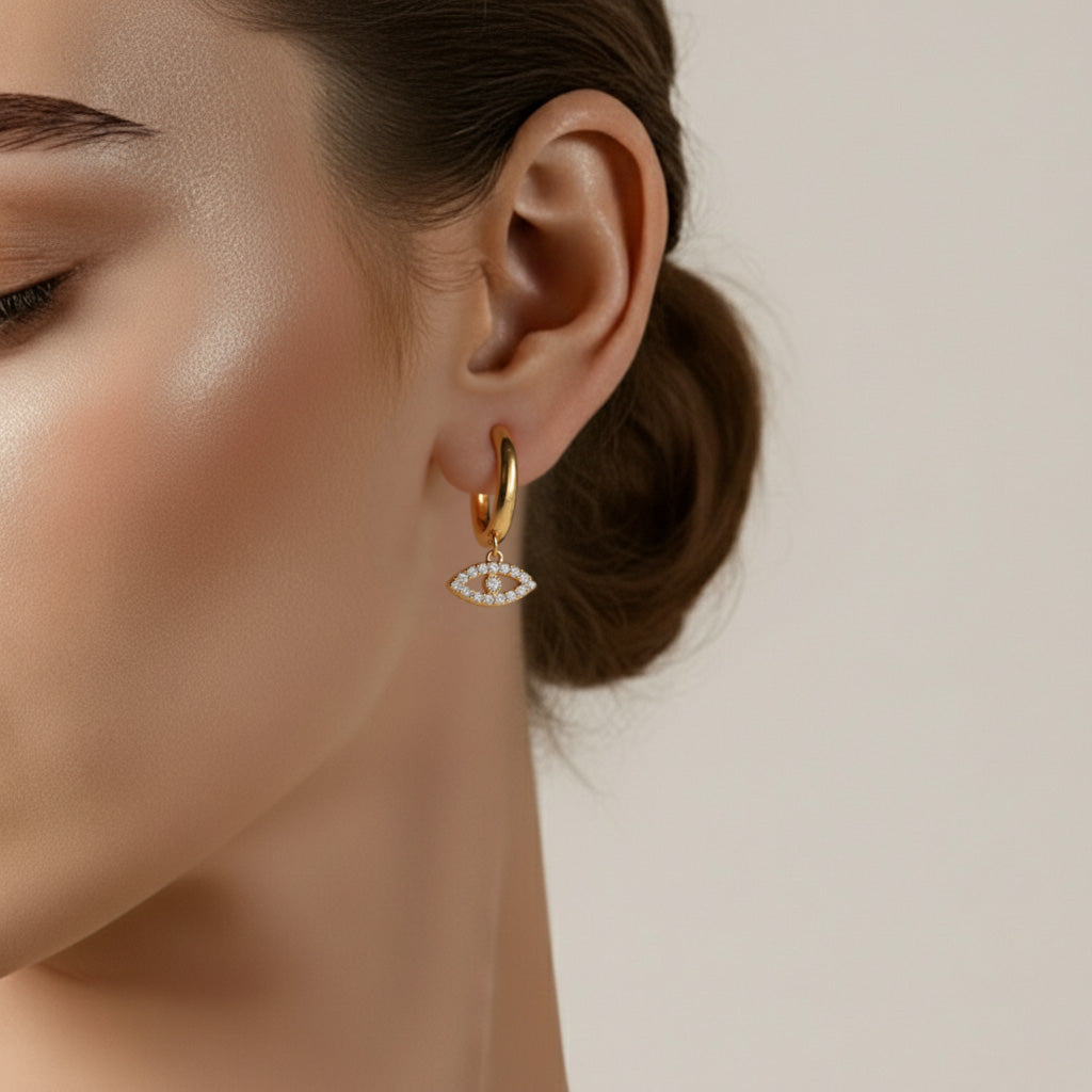 18k Gold Devil's Eye Full Zircon Earrings Stainless Steel