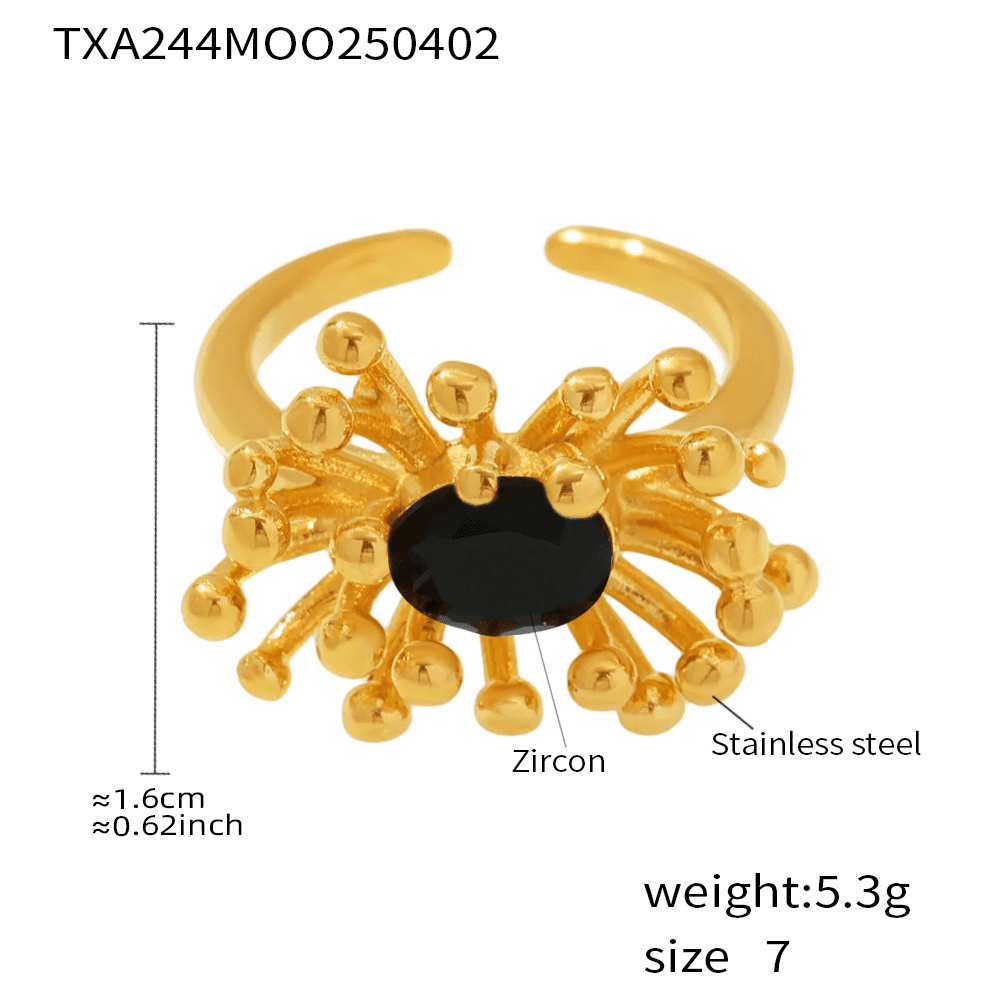 18K Genuine Gold Petal CZ Open Ring