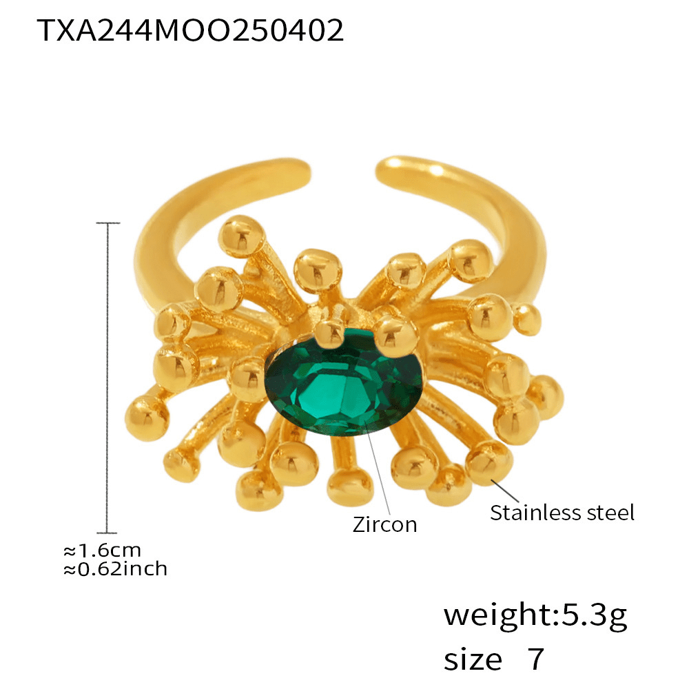 18K Genuine Gold Petal CZ Open Ring