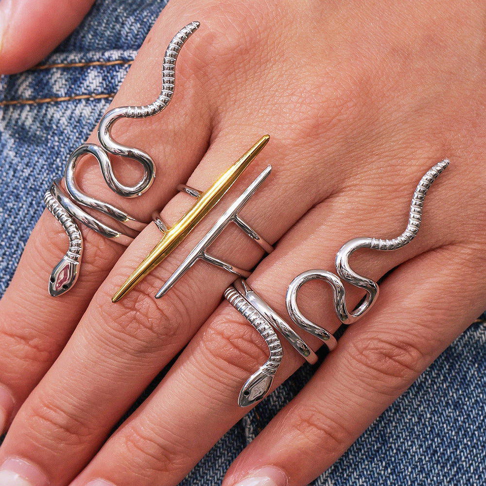 Anillo de serpiente de acero inoxidable con sabiduría y protección de la bobina eterna