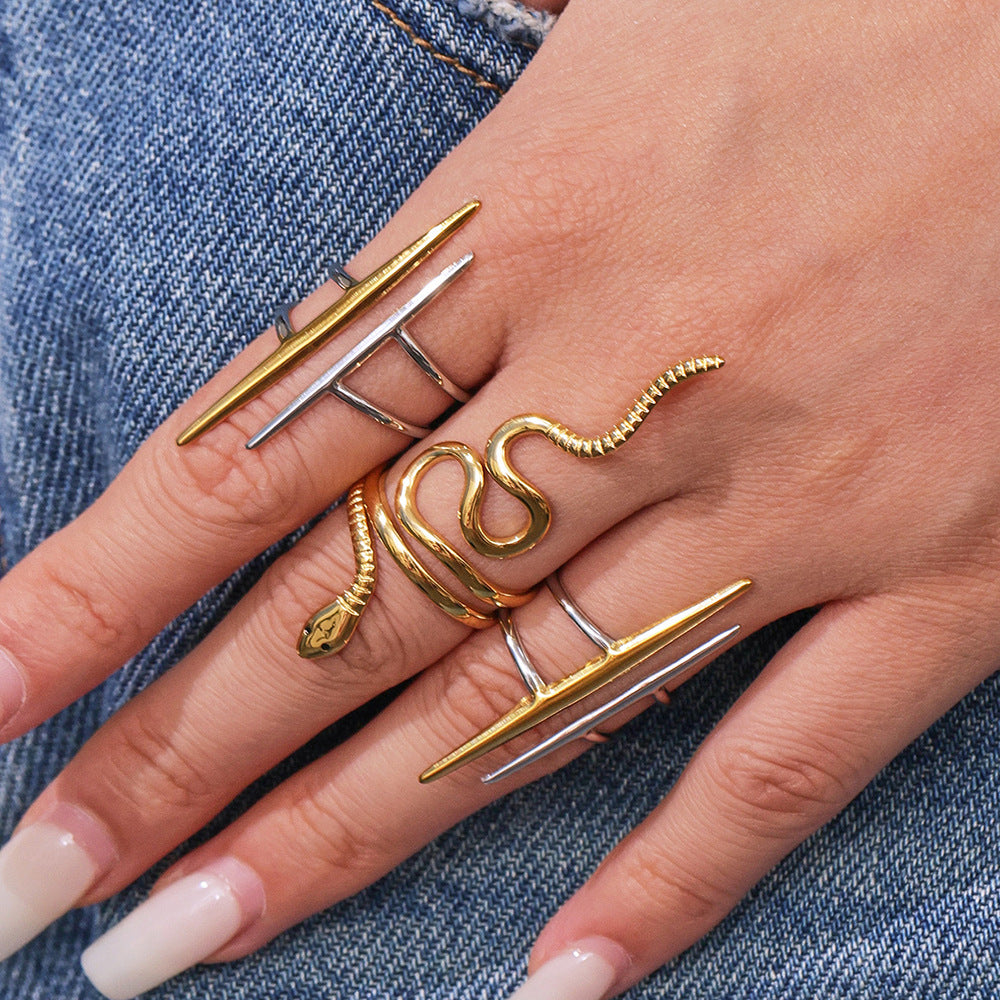 Anillo de serpiente de acero inoxidable con sabiduría y protección de la bobina eterna