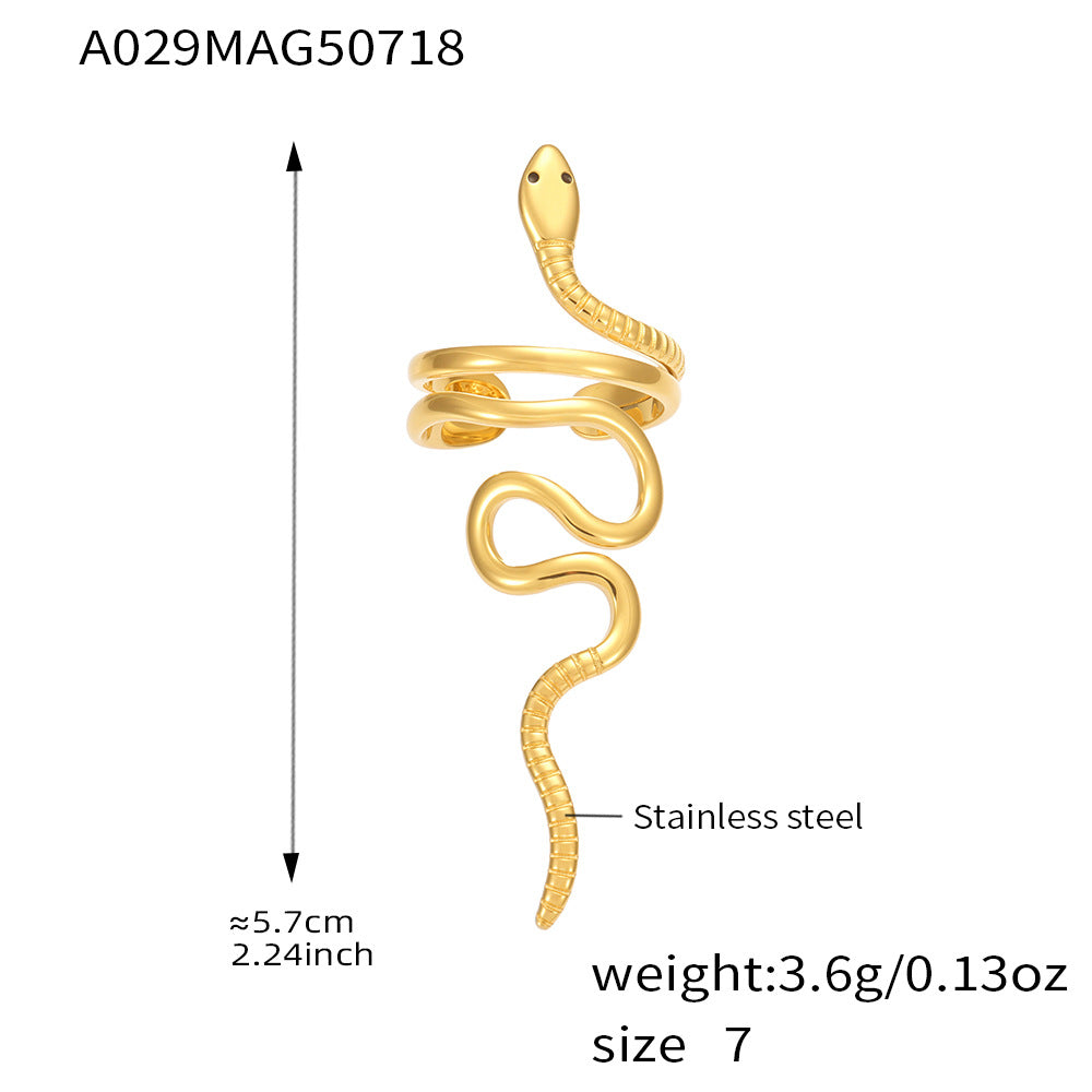 Anillo de serpiente de acero inoxidable con sabiduría y protección de la bobina eterna