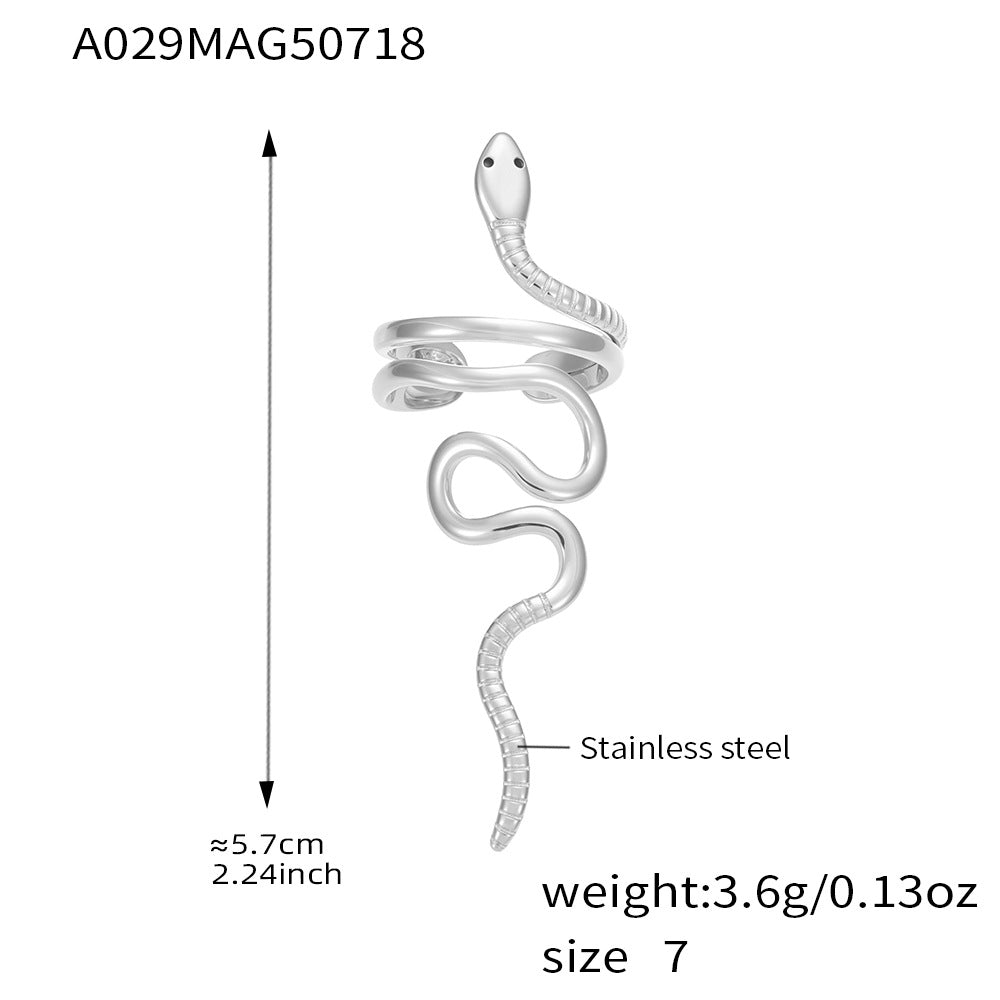Anillo de serpiente de acero inoxidable con sabiduría y protección de la bobina eterna